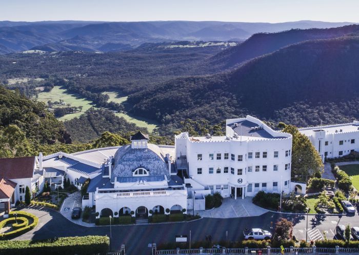 Aerial view of the Hydro Majestic Hotel, Medlow Bath and Megalong Valley in the Blue Mountains