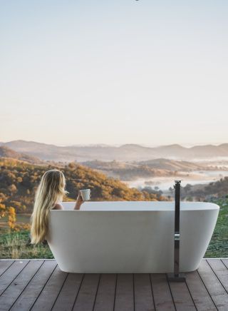 Enjoying the outdoor bath in the Sierra Escape - Mudgee