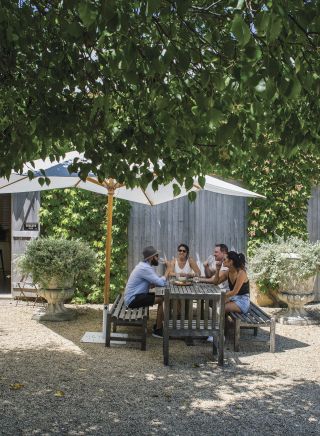 Friends enjoying a lunch and wine at Krinklewood Biodynamic Winery, Broke in the Hunter Valley